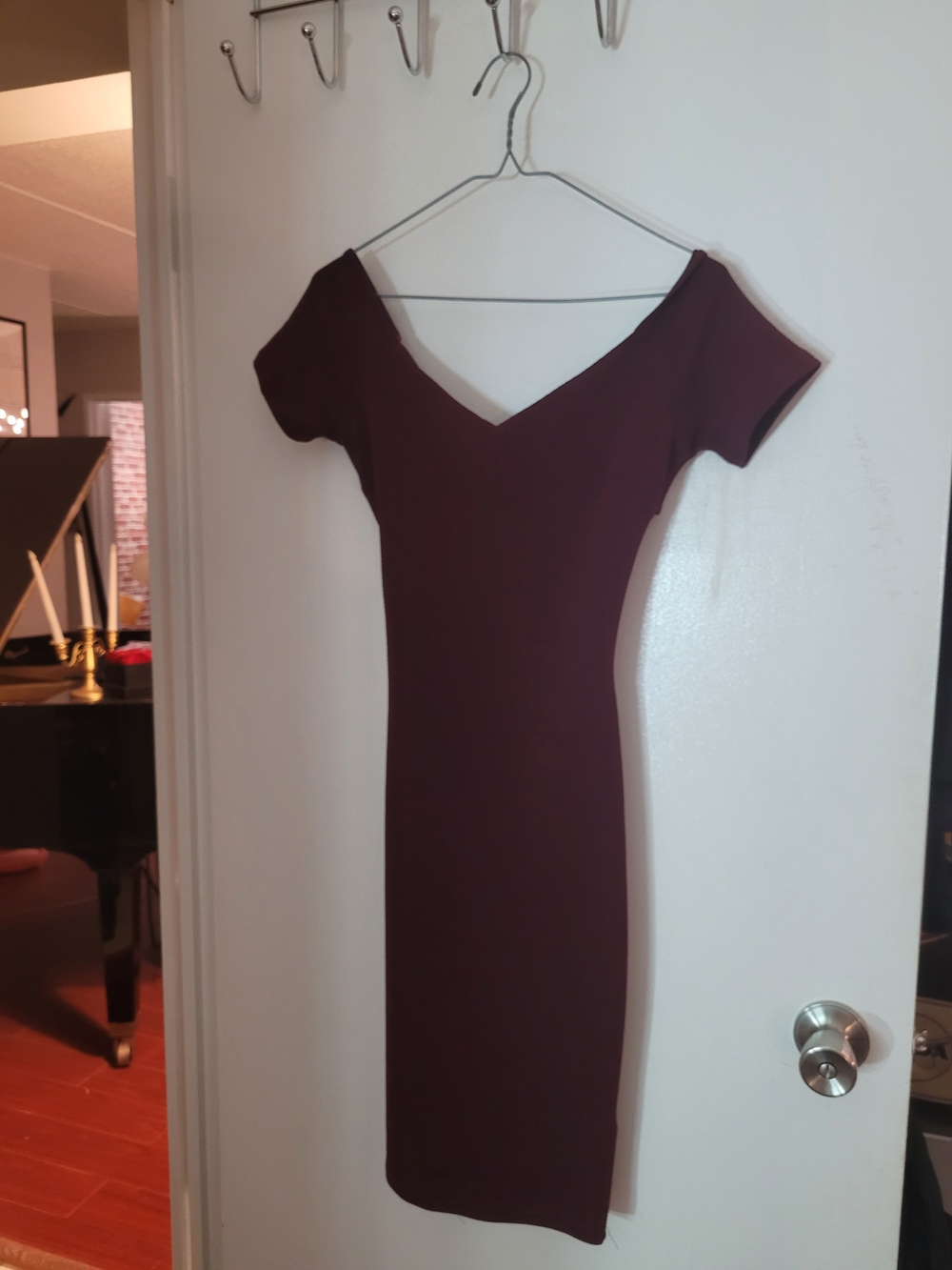 Off-Shoulder Bodycon Dress in Deep Burgundy